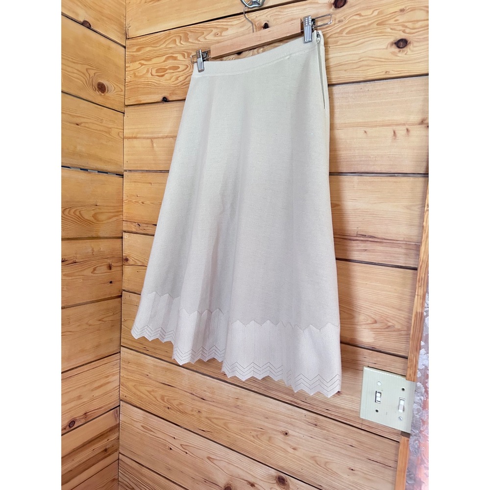 Vintage Wool Skirt Small Beige Midi Scalloped Chevron West Germany Welthen Croch